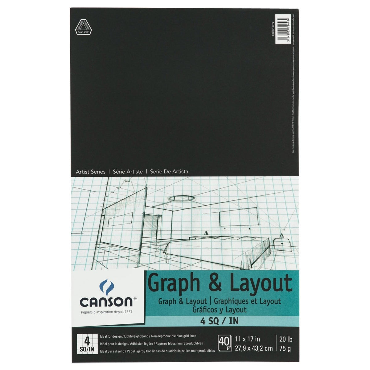  Graph Paper Pad, 17 x 11, 25 Sheets, Blue Line