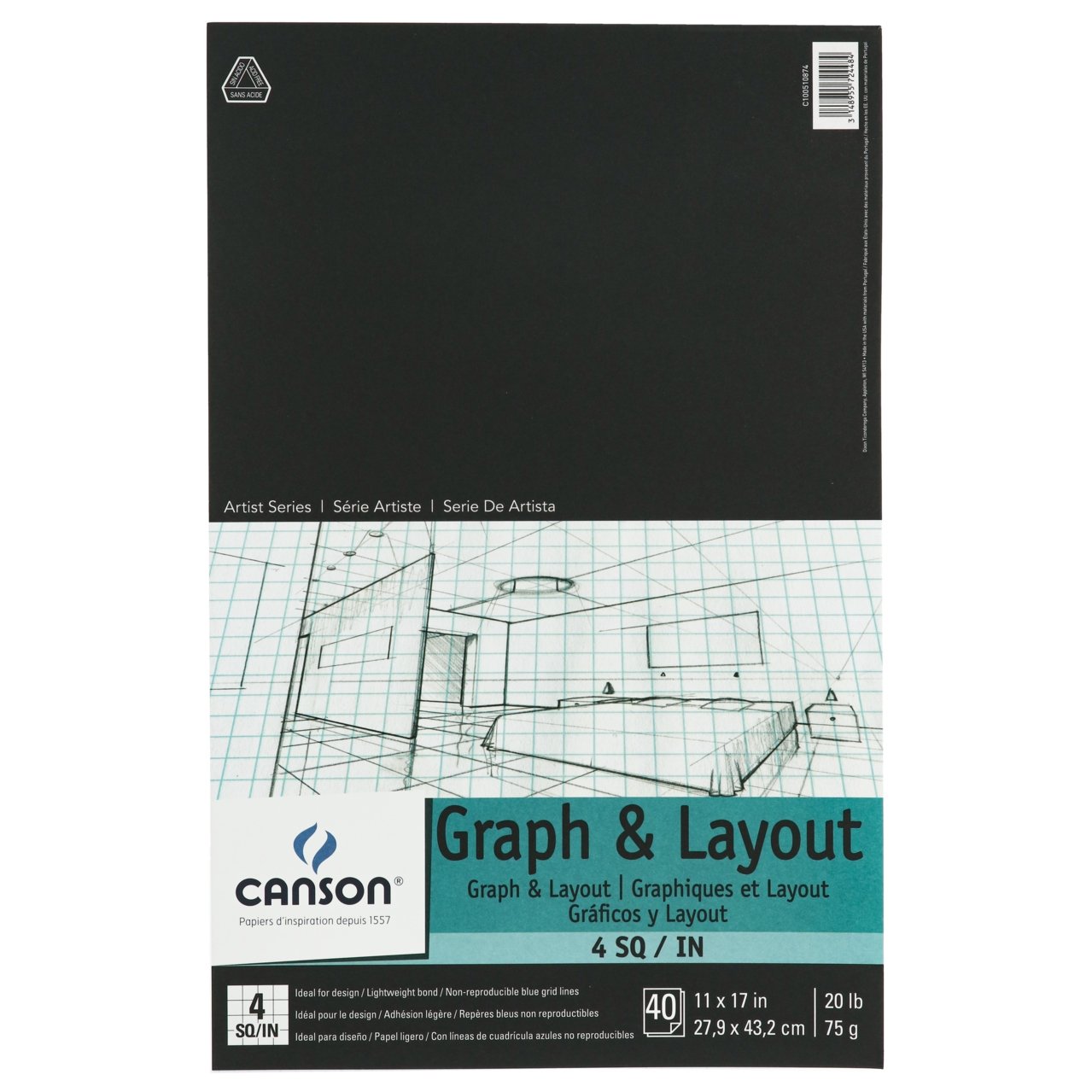 Canson Graph & Layout Paper Pad - 4 sq per inch 11X17 - merriartist.com