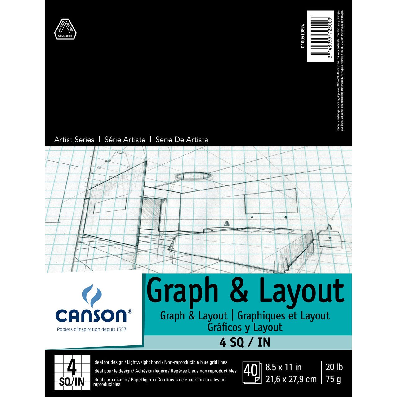Canson Graph & Layout Paper Pad - 4 sq per inch 8.5X11 - merriartist.com