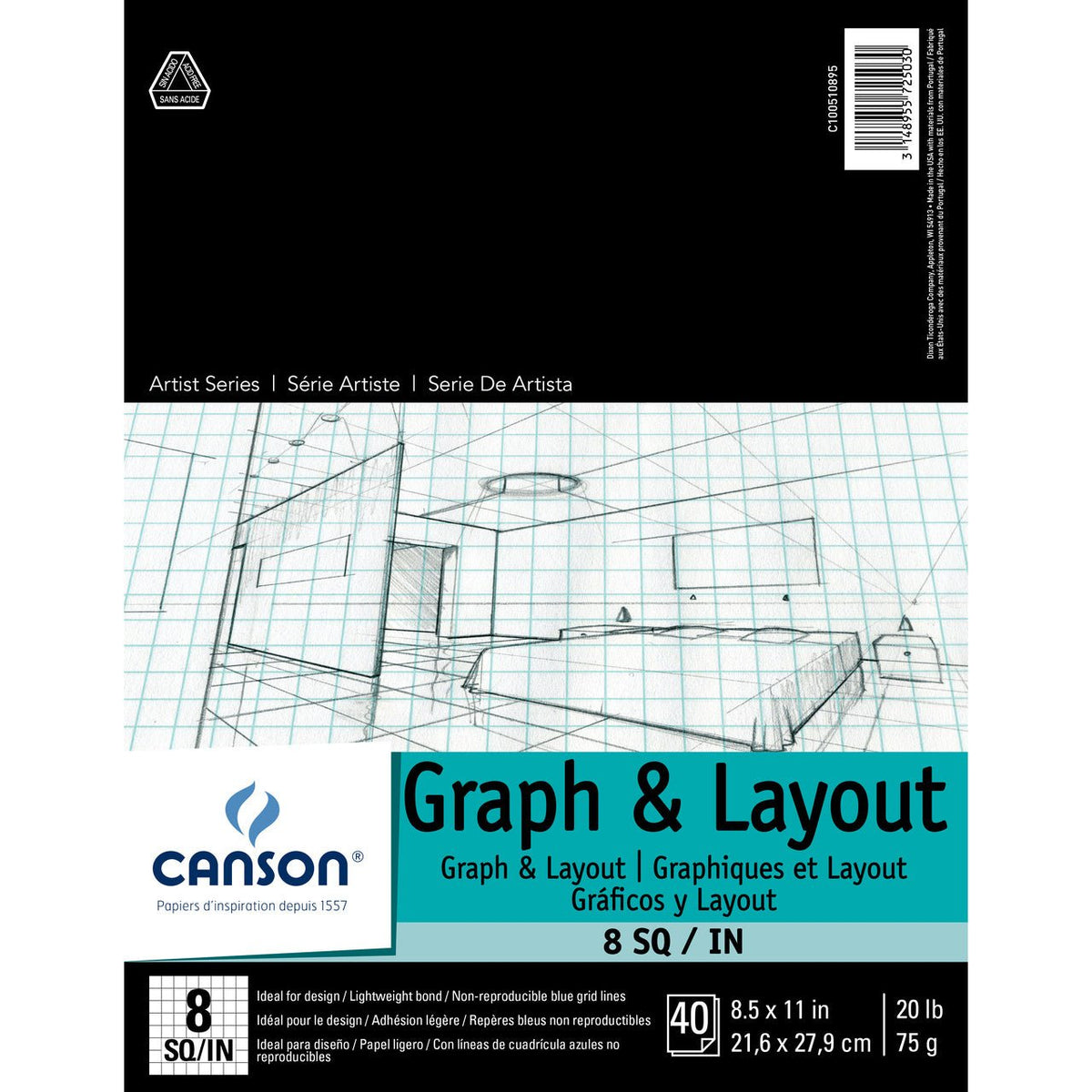 Canson Graph & Layout Paper Pad - 8 sq per inch 8.5X11 - merriartist.com