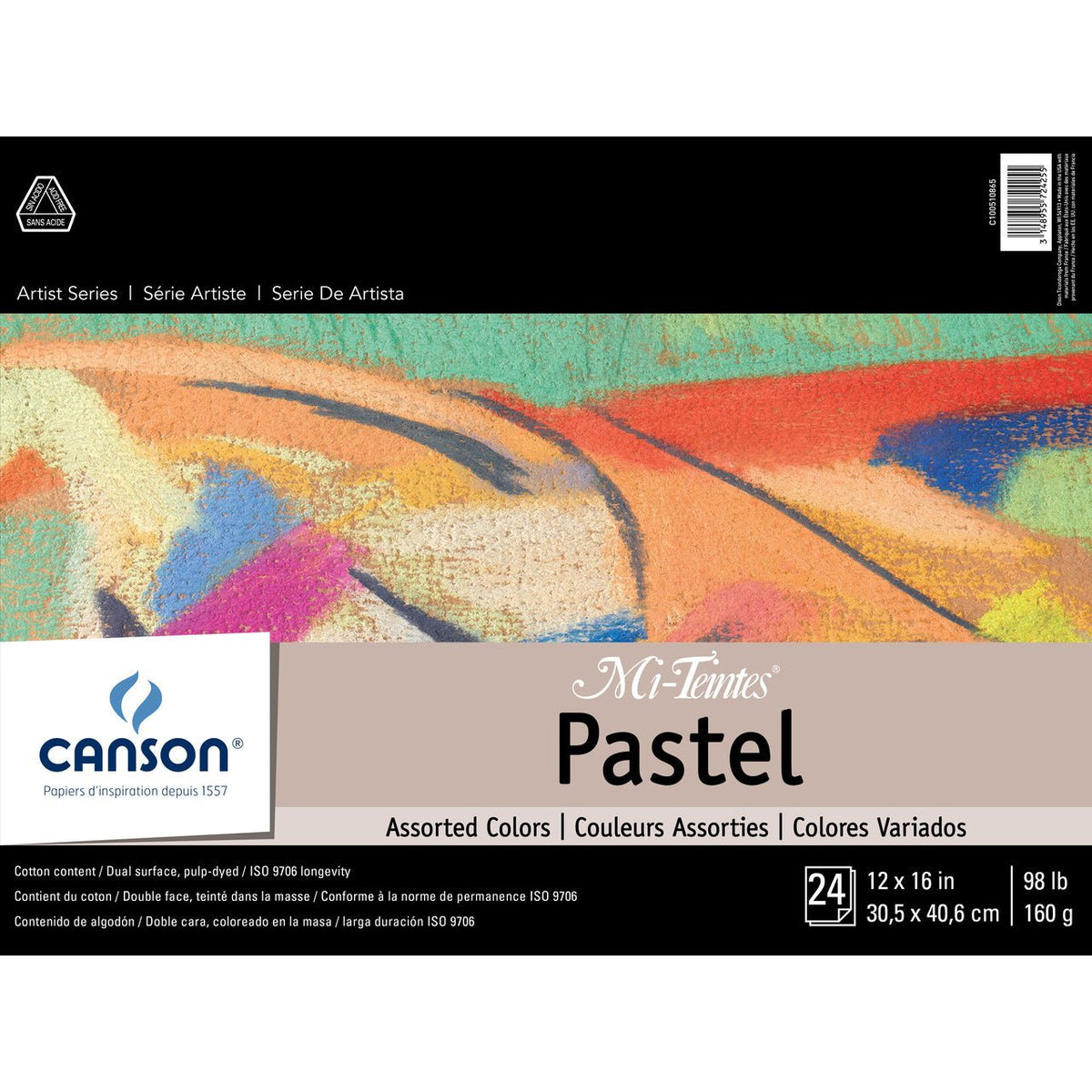 Canson Mi-Teintes Paper Pad - 24 sheets Assorted Colors 12x16 - merriartist.com