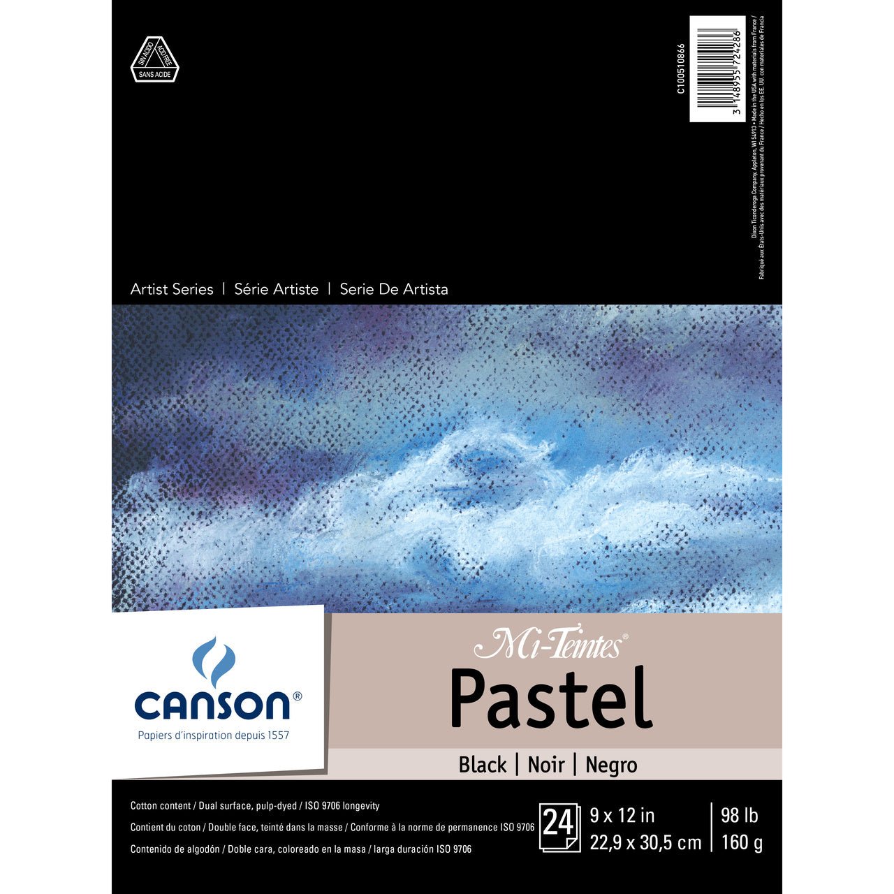 Canson Mi-Teintes Paper Pad - 24 sheets black 9x12 - merriartist.com
