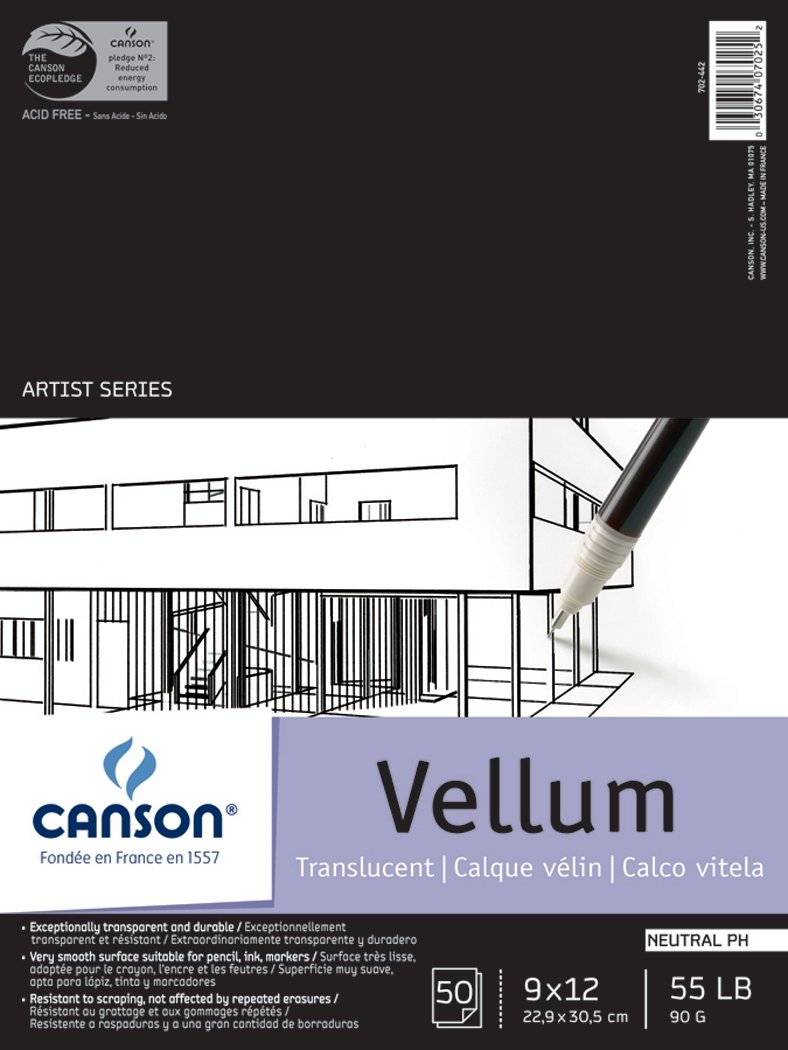 Canson Vidalon Vellum 55 lb - 50 Sheet Pad - 9X12 - merriartist.com