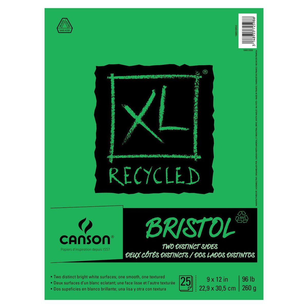 Canson XL Recycled Bristol - 25 Sheet Pad - 9x12 inch - merriartist.com