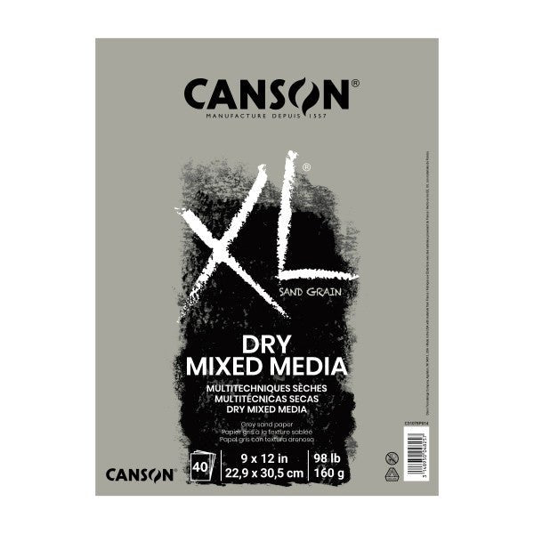 Canson XL Sand Grain Dry Mixed Media Pad 98 lb. (160gsm), Gray, 9" x 12", 40 Shts./Pad - The Merri Artist - merriartist.com