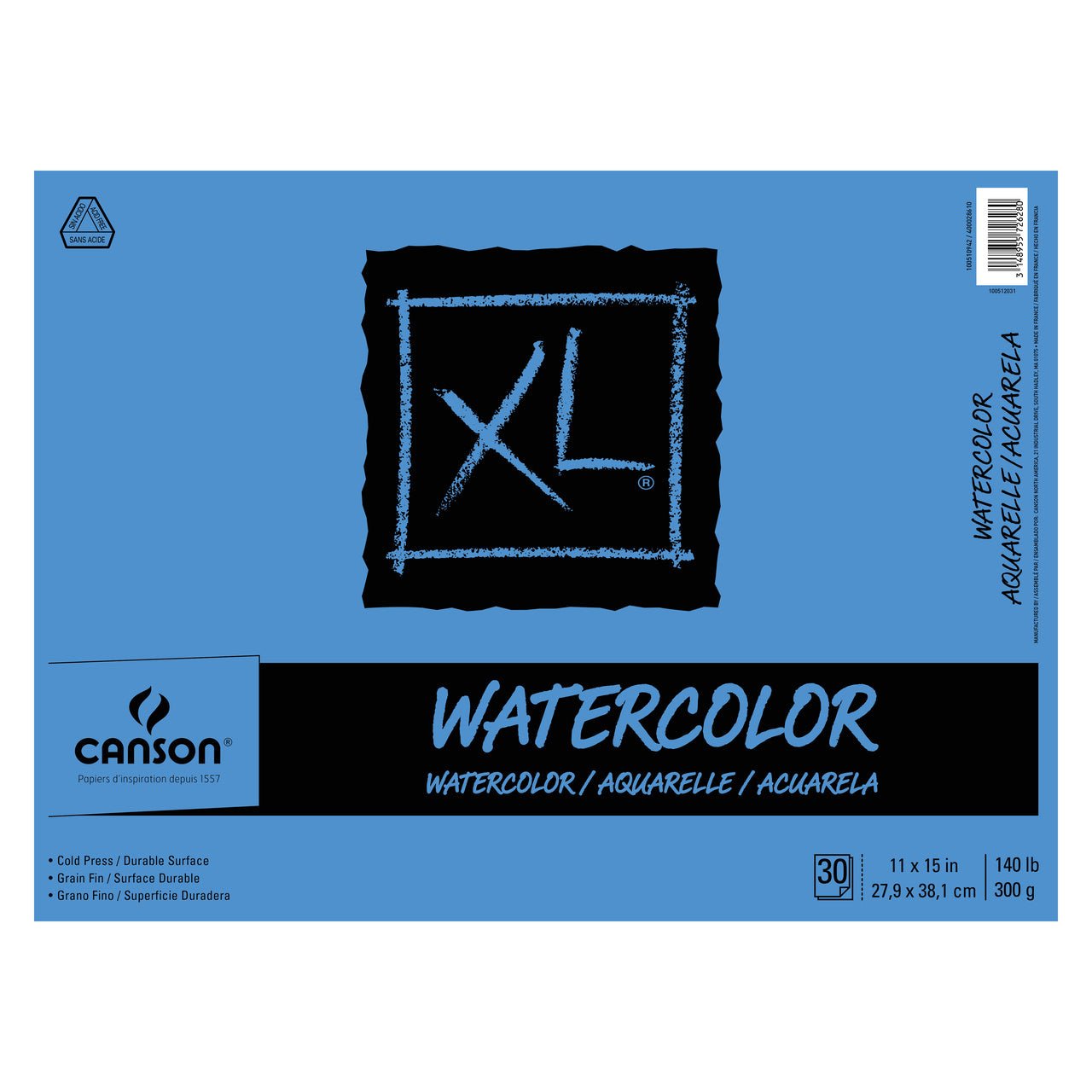 Canson XL Watercolor 140 lb, 30 sheet pad 11X15 - merriartist.com