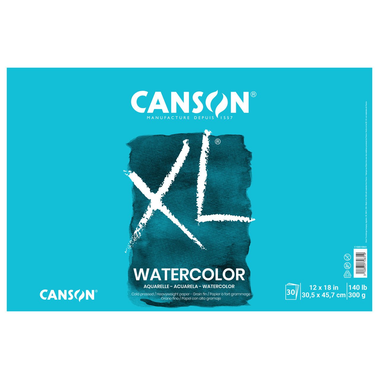 Canson XL Watercolor 140 lb, 30 sheet pad 12X18 - merriartist.com