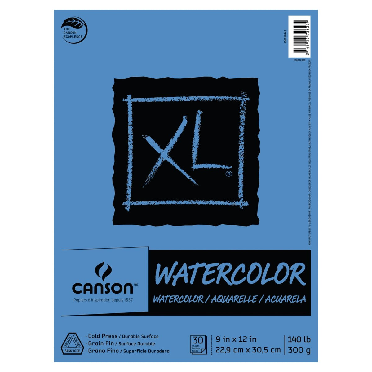 Canson XL Watercolor 140 lb, 30 sheet pad 9X12 - merriartist.com