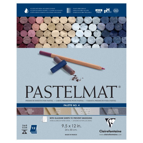 Clairefontaine Premium Pastelmat Pad PL4 (3 sheets each, wine, dark blue, light blue and sand) 9" x 12" - merriartist.com