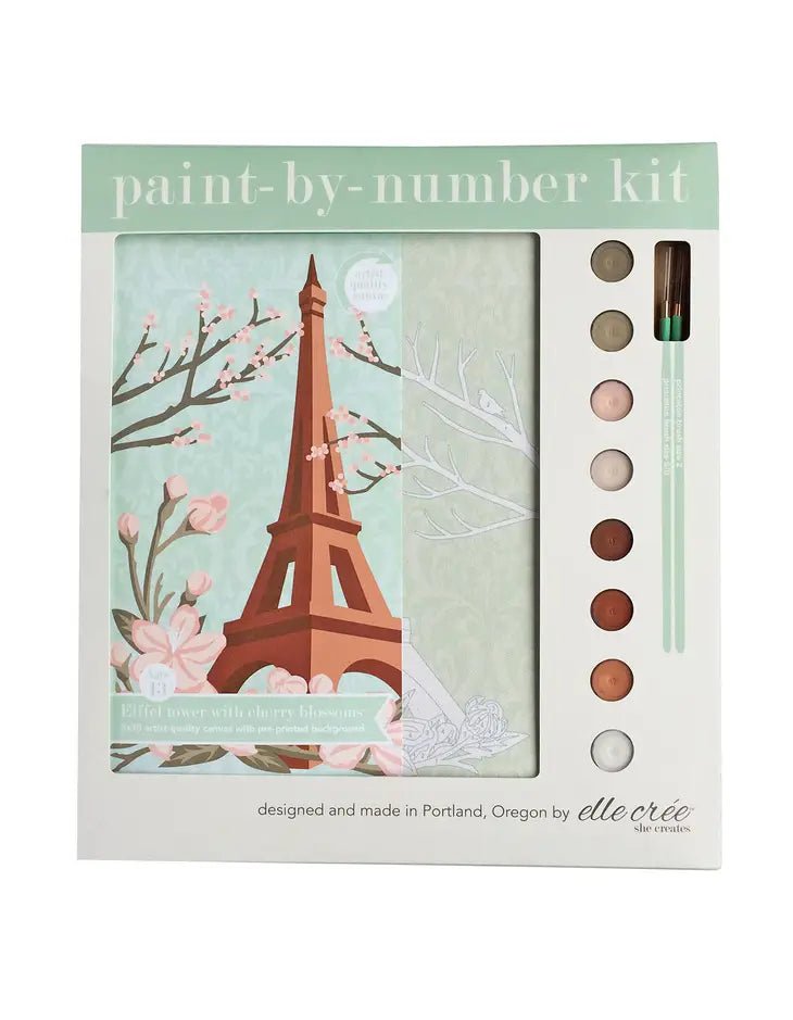 elle crée Eiffel Tower with Cherry Blossoms Paint-by-Number Kit - merriartist.com