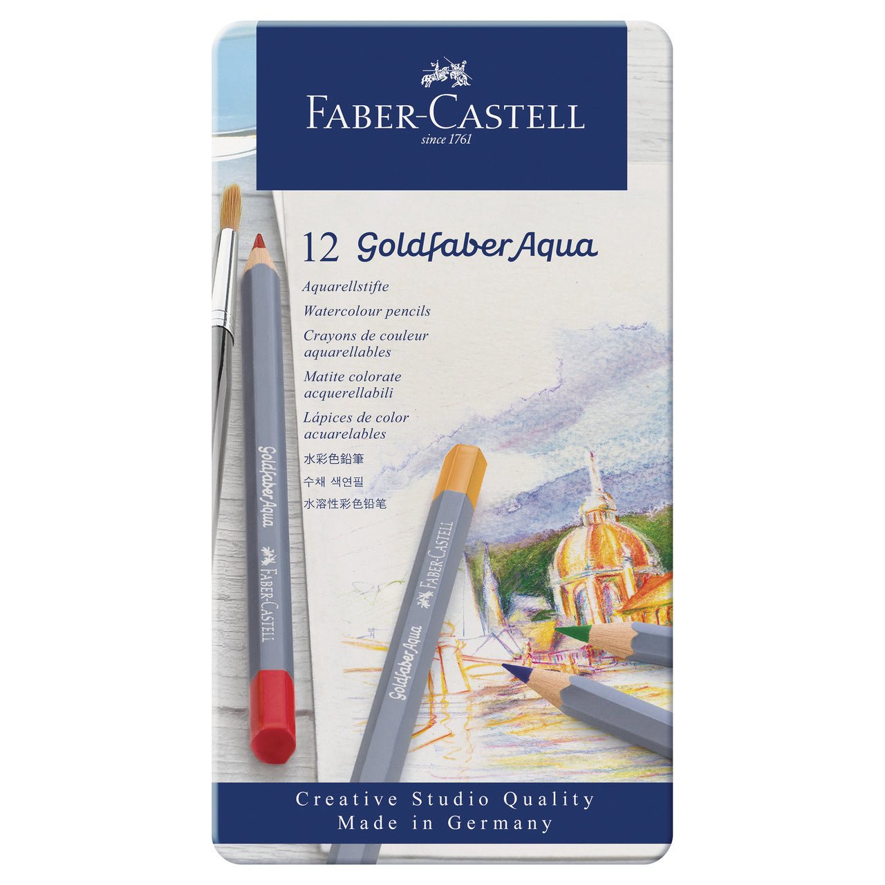 Faber-Castell Goldfaber Aqua Pencil 12 Color Set in Metal Tin - merriartist.com