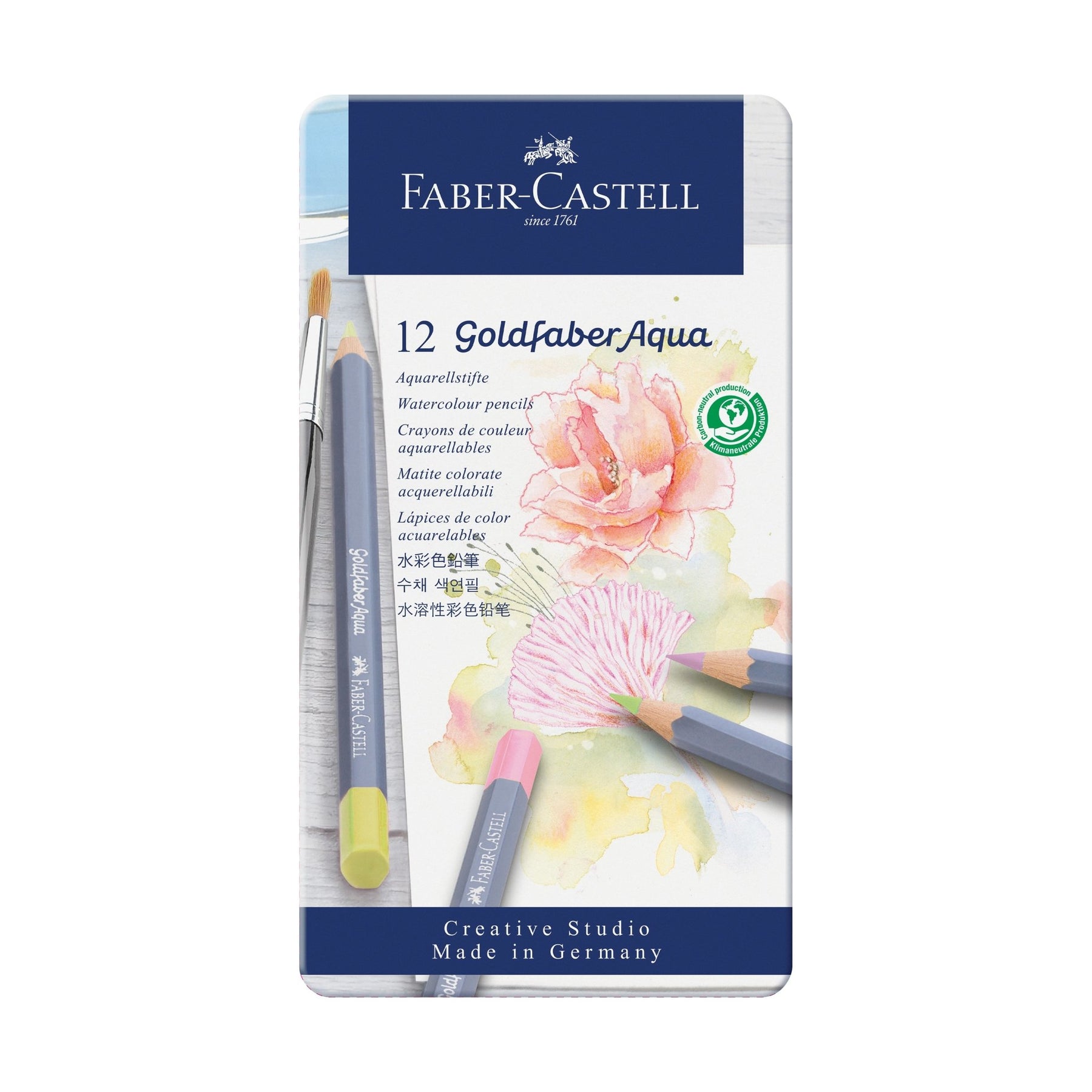 Faber-Castell Goldfaber Aqua Pencil 12 Color Set in Metal Tin - Pastel Colors - merriartist.com