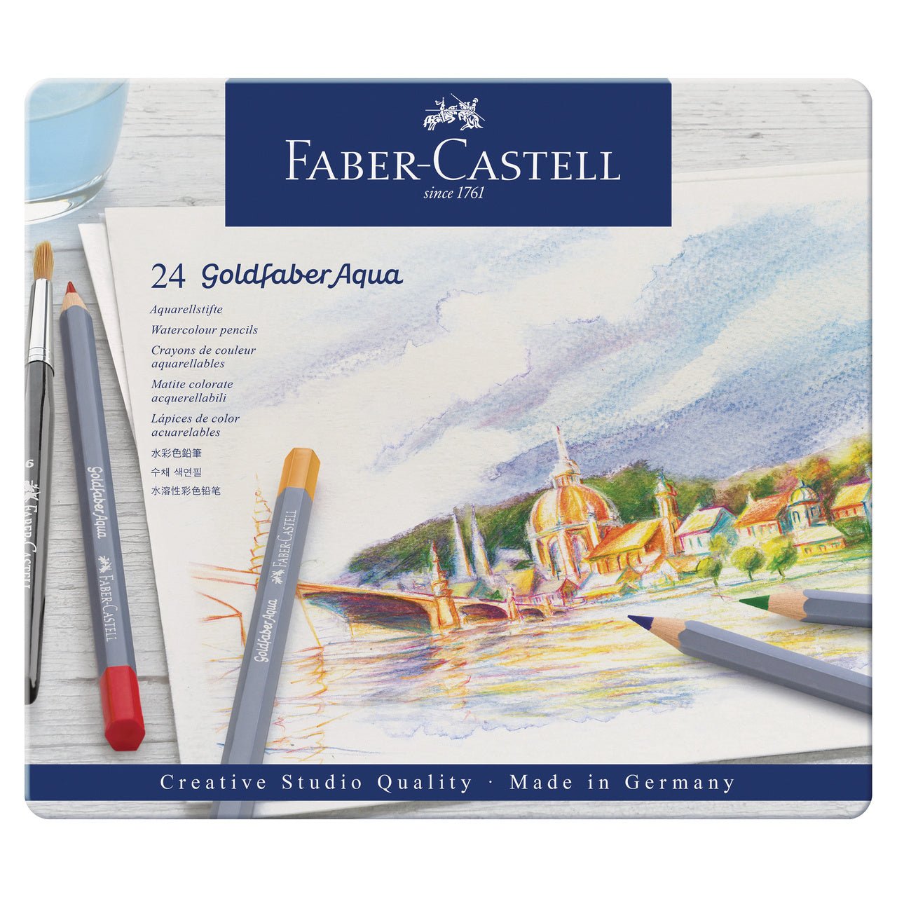 Faber-Castell Goldfaber Aqua Pencil 24 Color Set in Metal Tin - merriartist.com