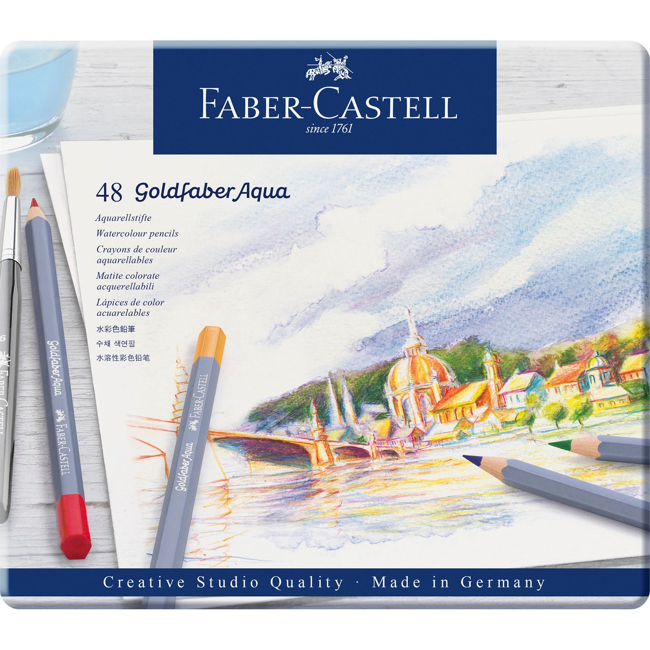 Faber-Castell Goldfaber Aqua Pencil 48 Color Set in Metal Tin - merriartist.com
