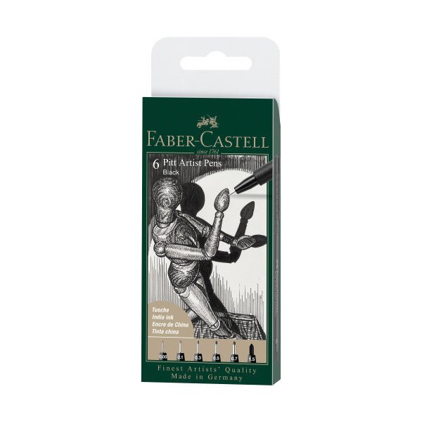 Faber-Castell PITT Artist Pen Set, 6-Pen Black Set - merriartist.com