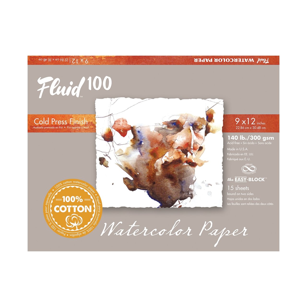 Fluid 100 EZ Block 140lb Cold Press 9X12 15 Sheet - merriartist.com