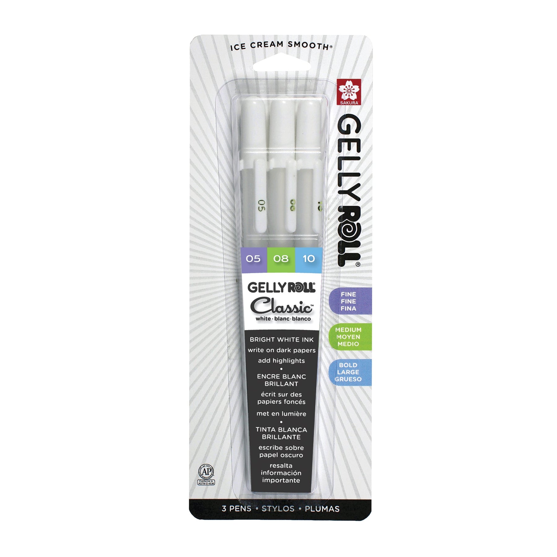 Gelly Roll White 3-Pen Set (Fine, Medium & Bold Point) - merriartist.com