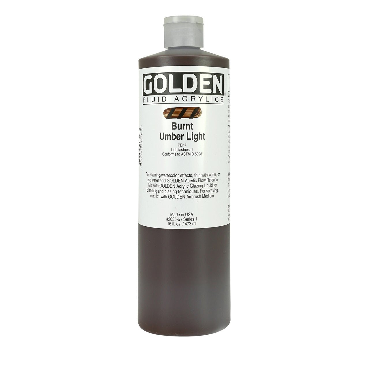 Golden Fluid Acrylic Burnt Umber Light 16 oz - merriartist.com