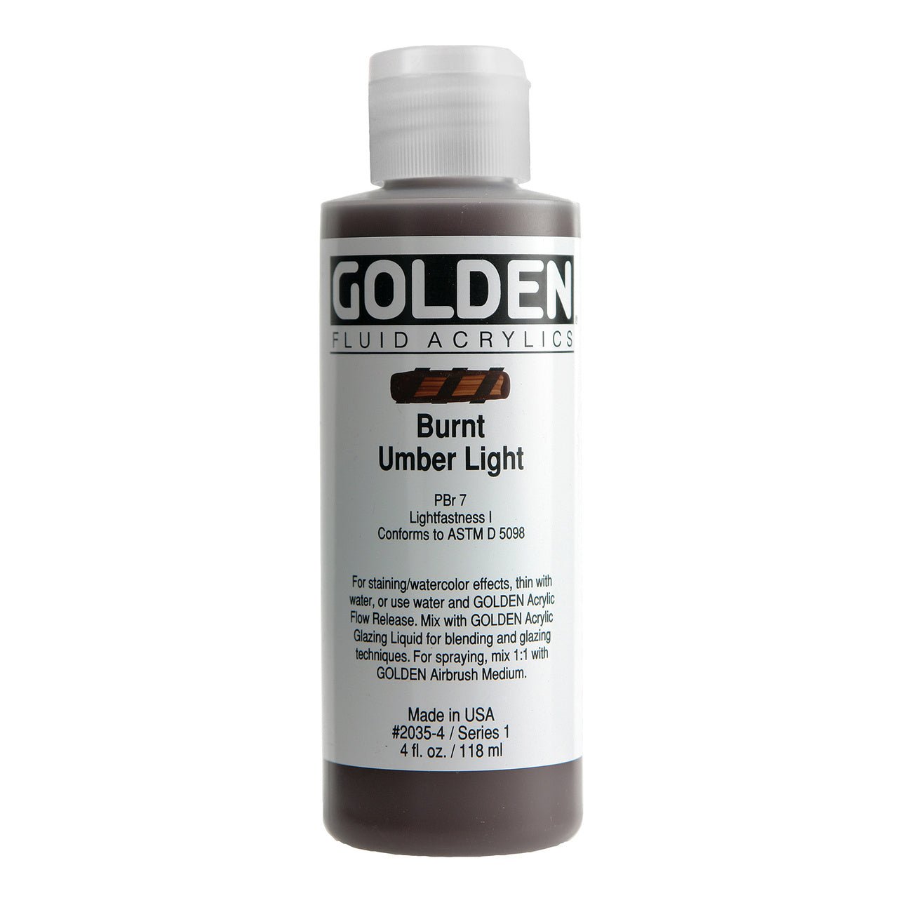 Golden Fluid Acrylic Burnt Umber Light 4 oz - merriartist.com