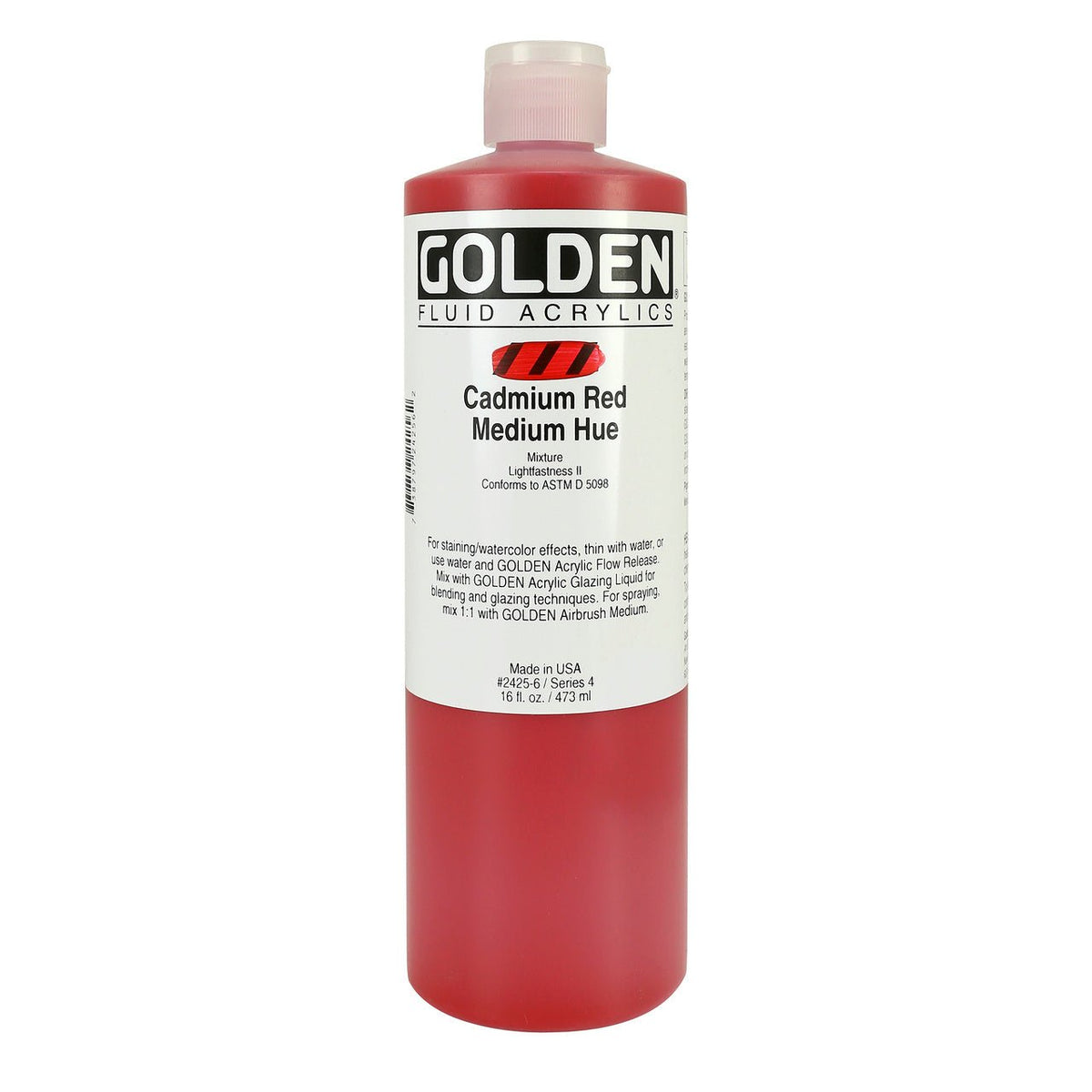Golden Fluid Acrylic Cadmium Red Medium Hue 16 oz - merriartist.com
