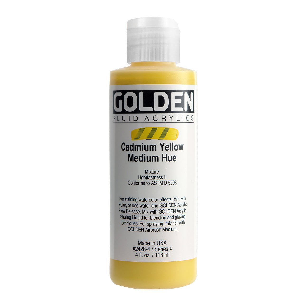 Golden Fluid Acrylic Cadmium Yellow Medium Hue 4 oz - merriartist.com