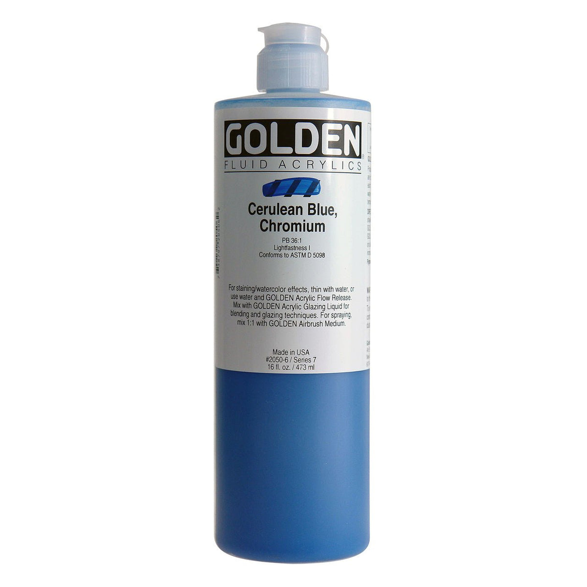 Golden Fluid Acrylic Cerulean Blue Chromium 16 oz - merriartist.com