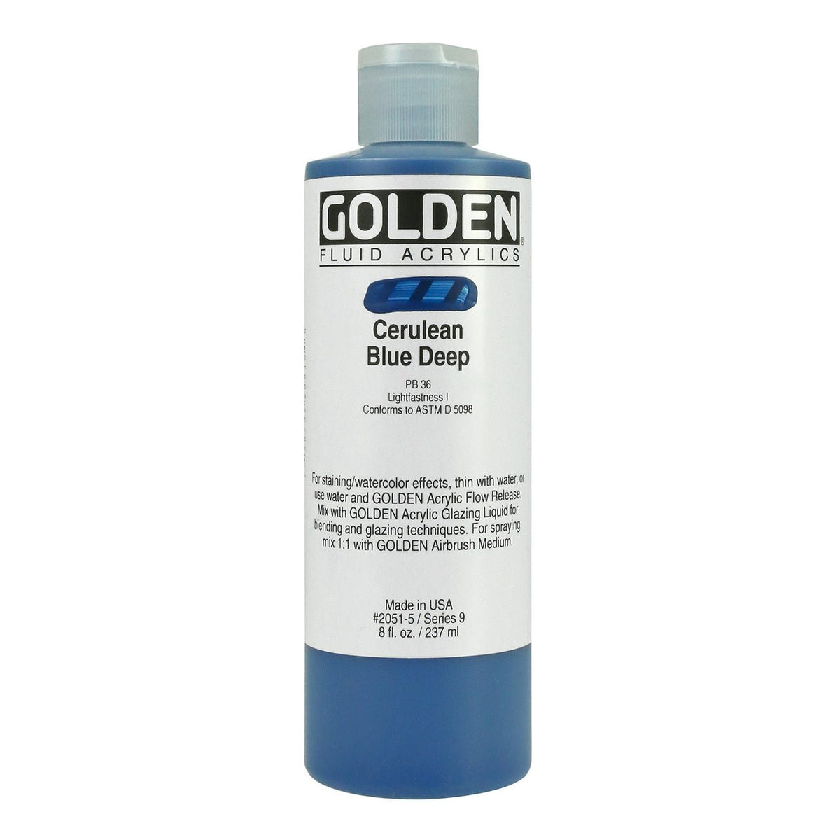 Golden Fluid Acrylic Cerulean Blue Deep 8 oz - merriartist.com