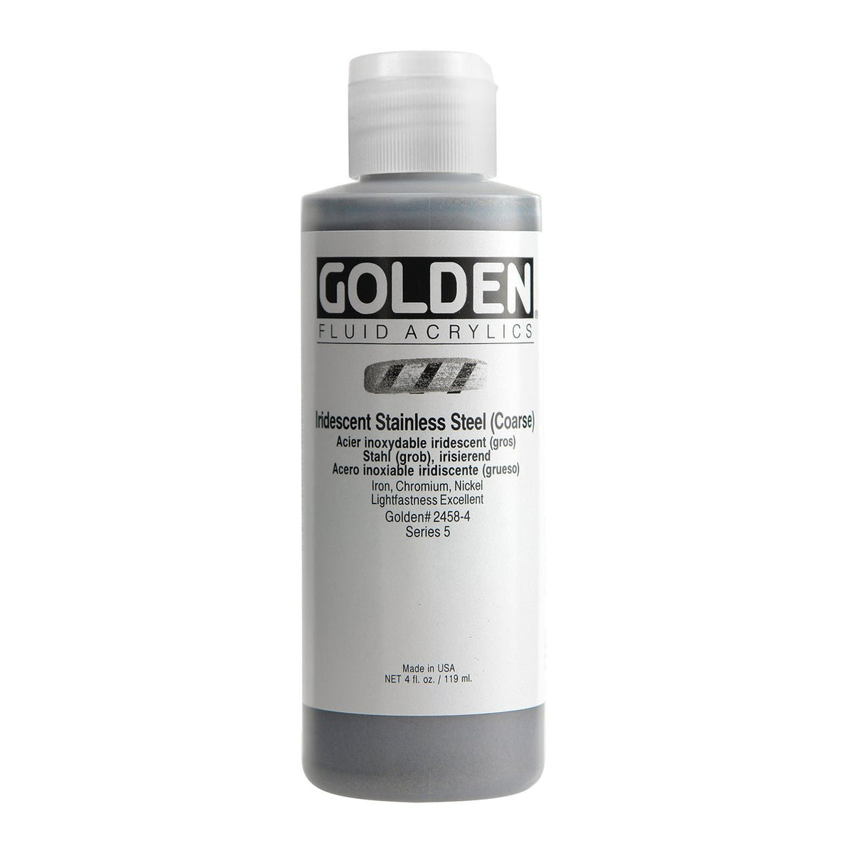 Golden Fluid Acrylic Iridescent Stainless Steel 4 oz - merriartist.com