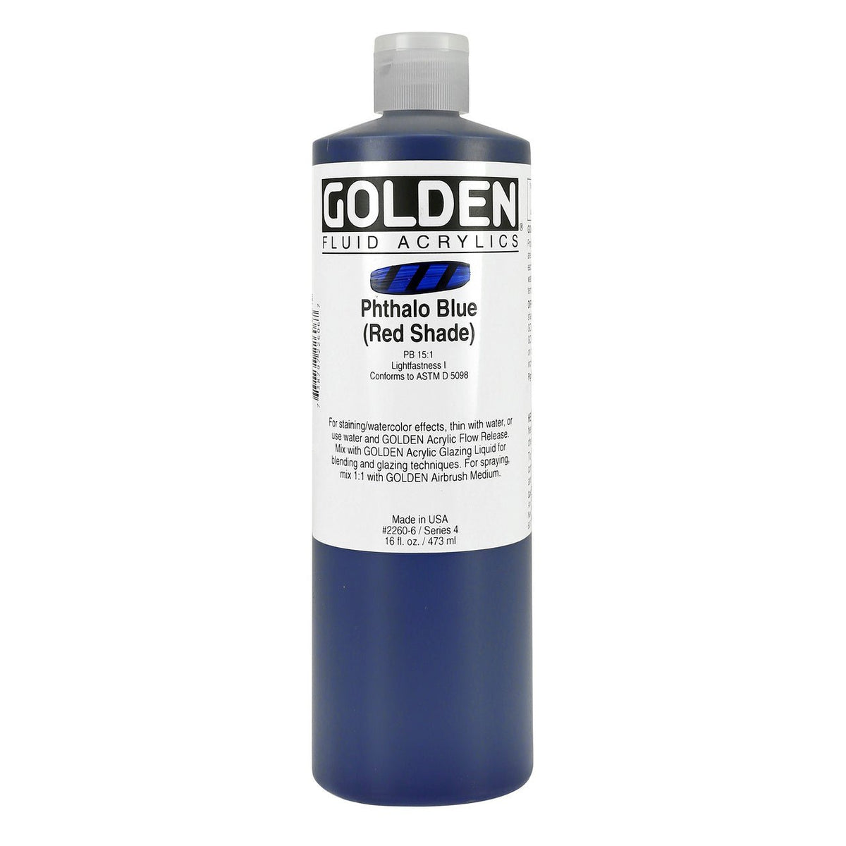 Golden Fluid Acrylic Phthalo Blue (red shade) 16 oz - merriartist.com
