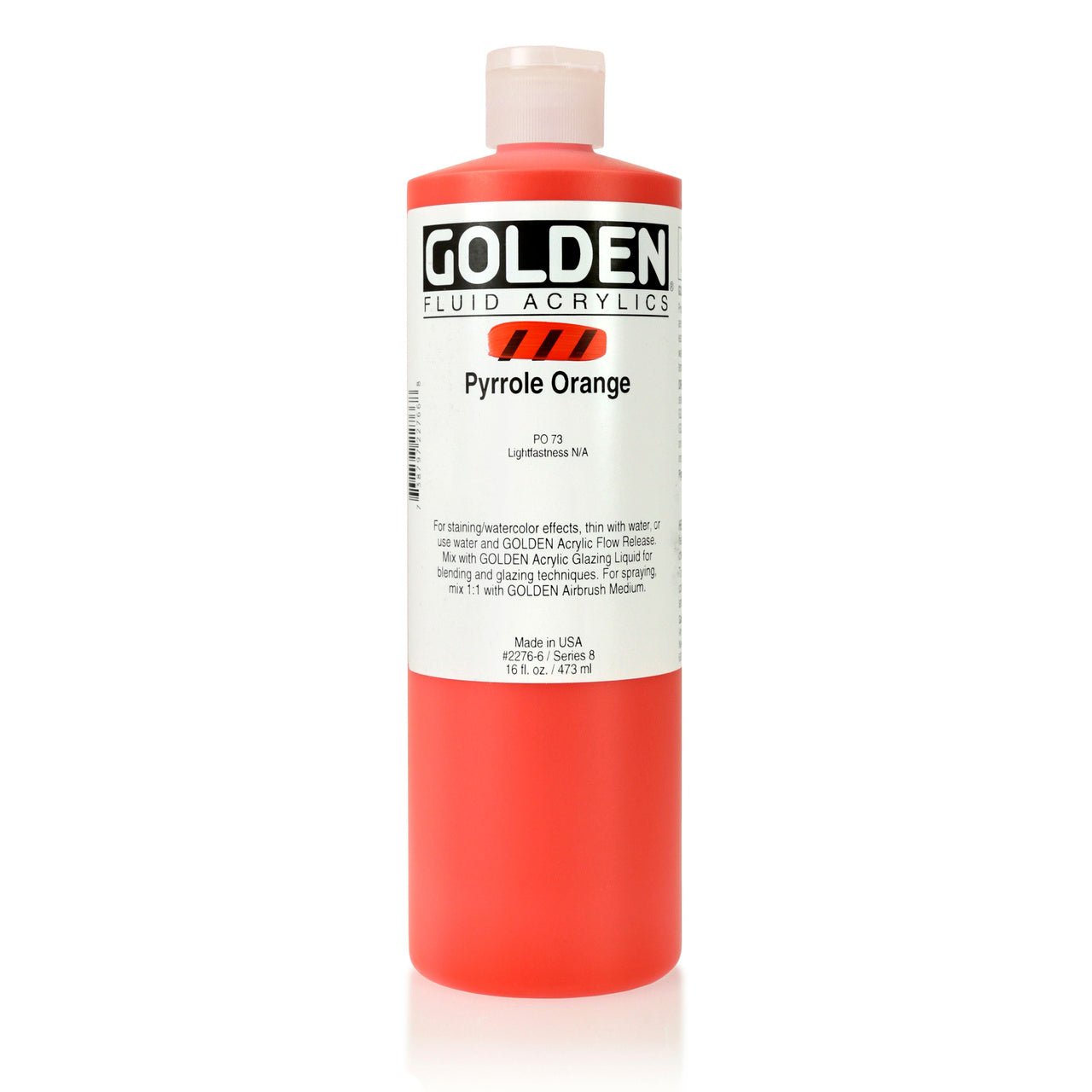 Golden Fluid Acrylic Pyrrole Orange 16 oz - merriartist.com
