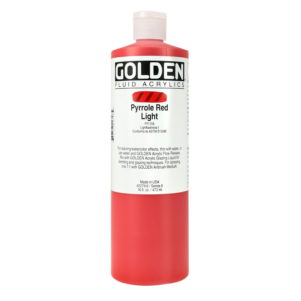 Golden Fluid Acrylic Pyrrole Red Light 16 oz - merriartist.com