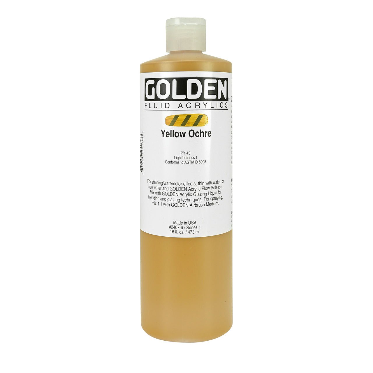 Golden Fluid Acrylic Yellow Ochre 16 oz - merriartist.com