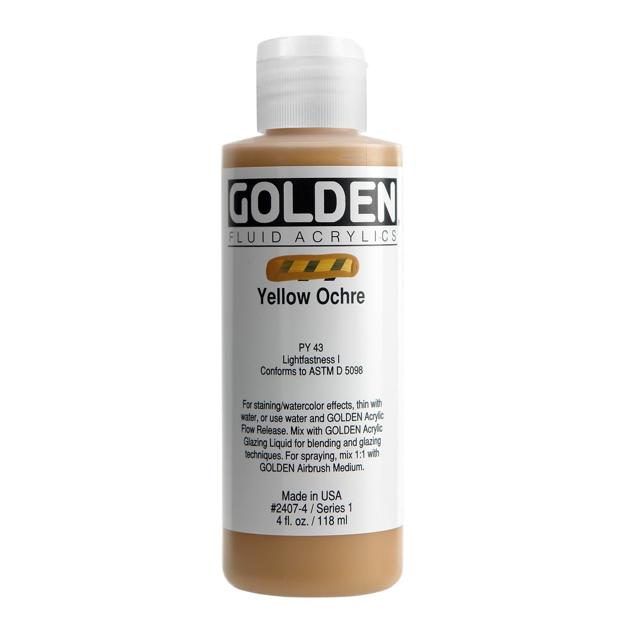 Golden Fluid Acrylic Yellow Ochre 4 oz - merriartist.com