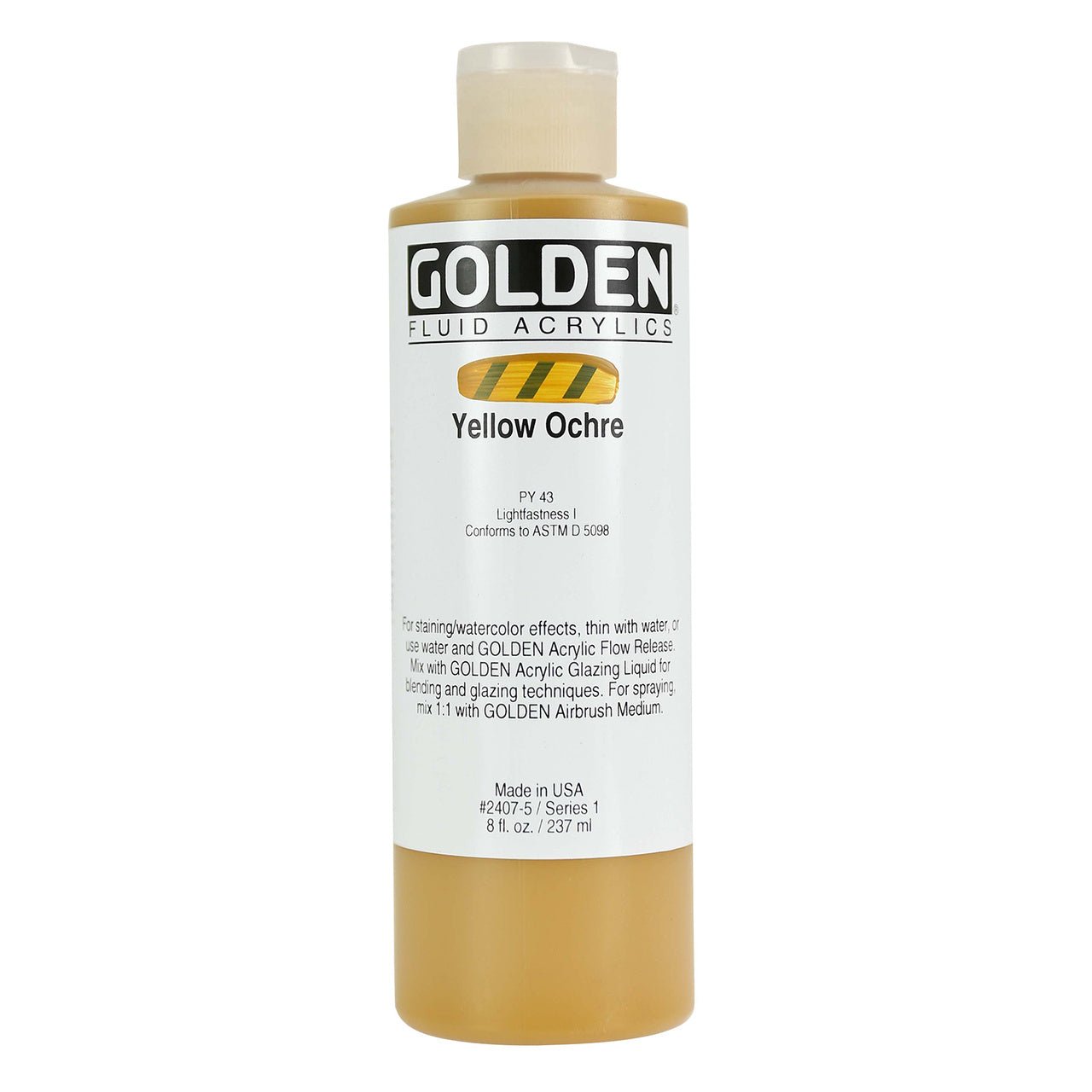 Golden Fluid Acrylic Yellow Ochre 8 oz - merriartist.com