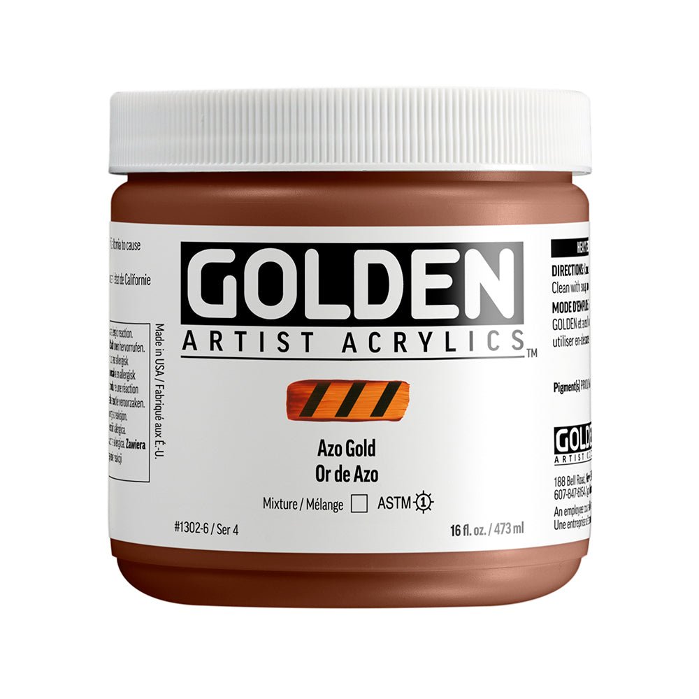 Golden Heavy Body Acrylic Azo Gold 16 oz - The Merri Artist - merriartist.com