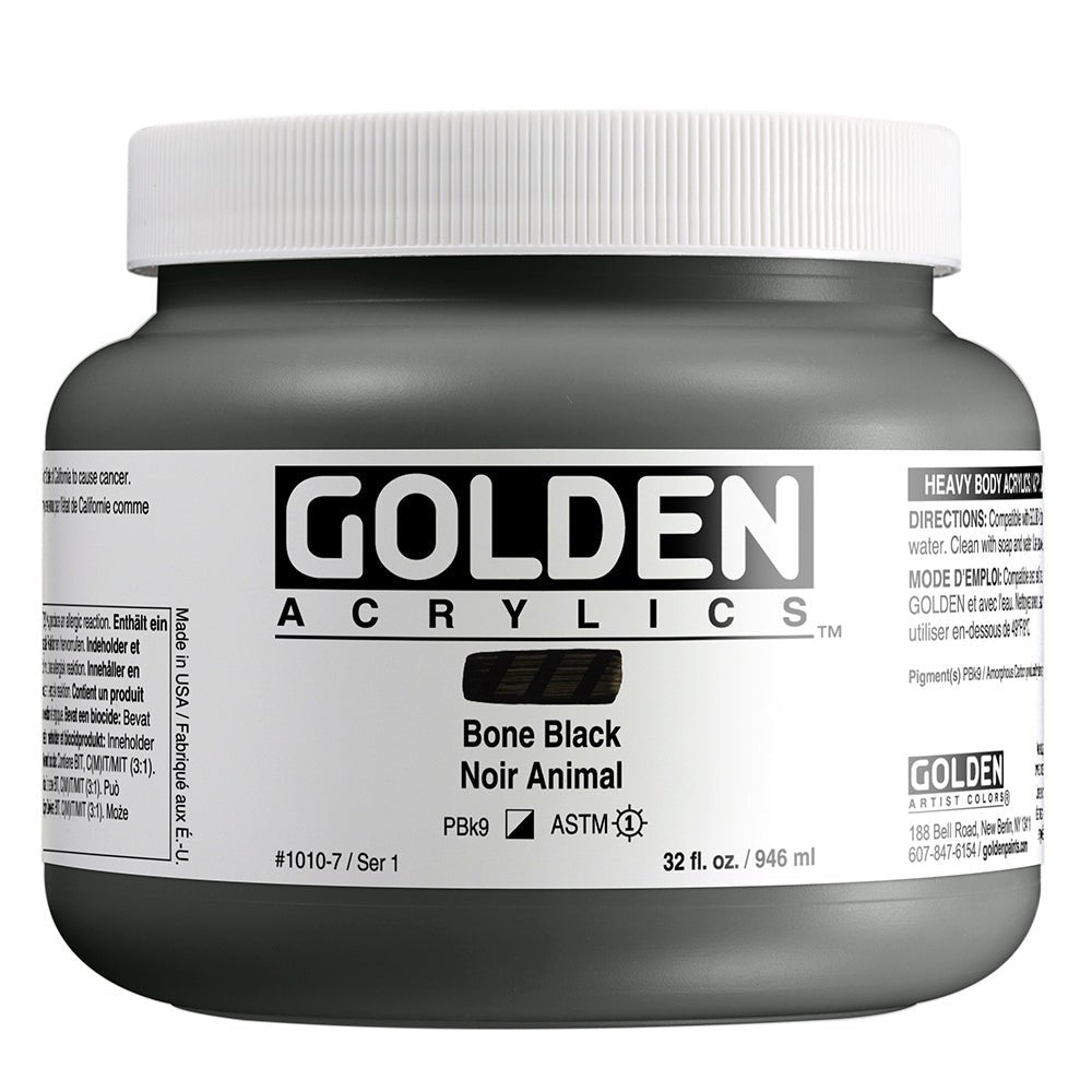 Golden Heavy Body Acrylic Bone Black 32 oz - merriartist.com