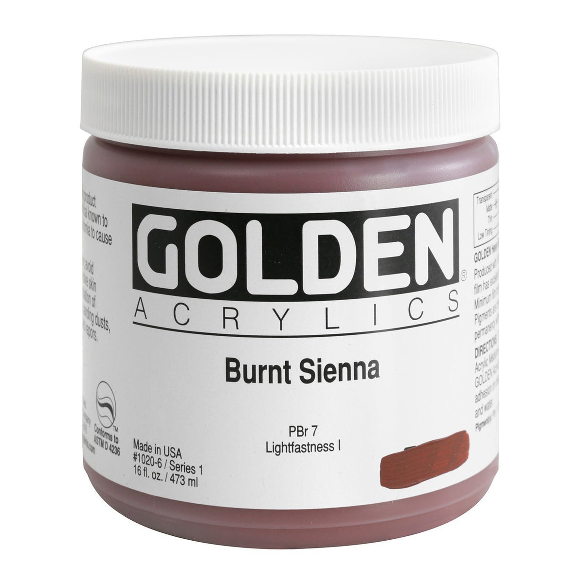 Golden Heavy Body Acrylic Burnt Sienna 16 oz - merriartist.com