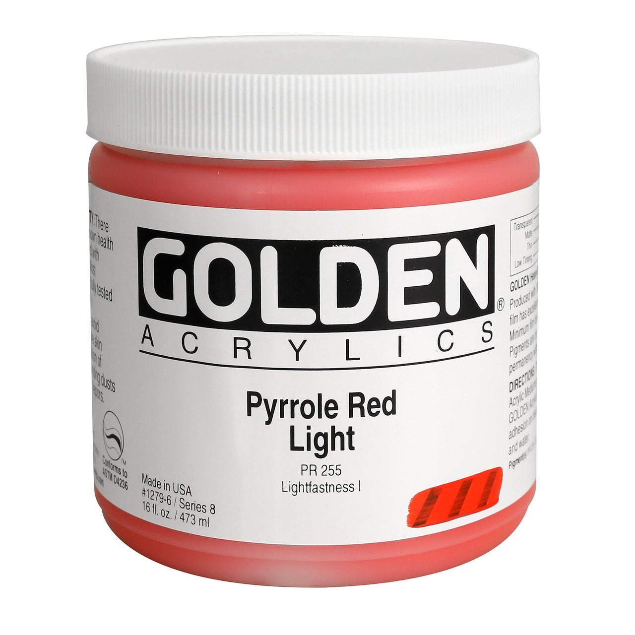 Golden Heavy Body Acrylic Pyrrole Red Light 16 oz - merriartist.com