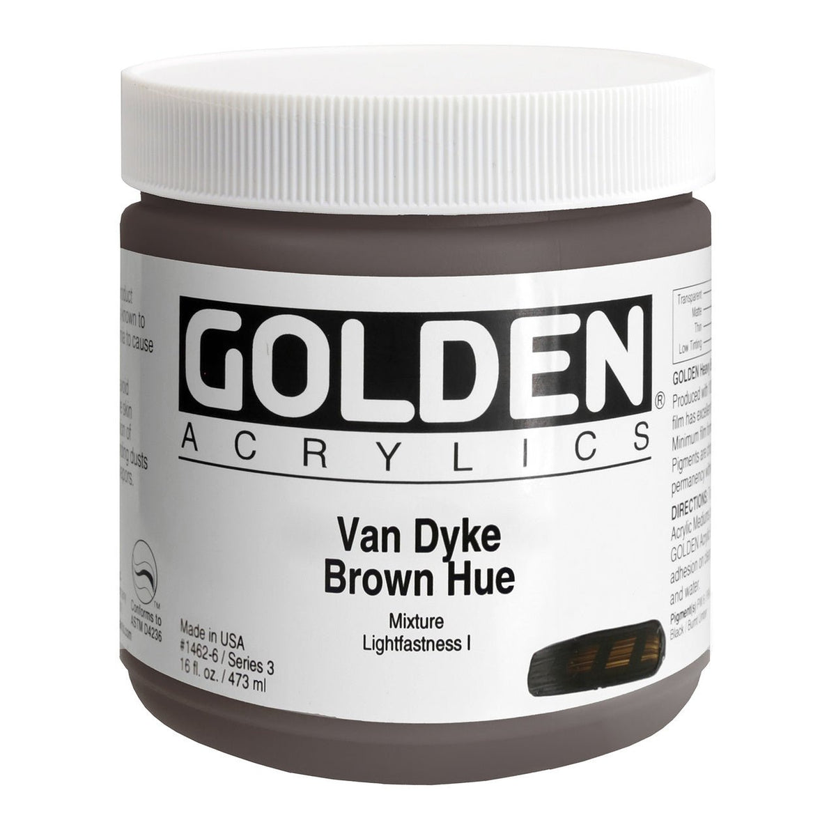 Golden Heavy Body Acrylic Van Dyke Brown Hue 16 oz - merriartist.com