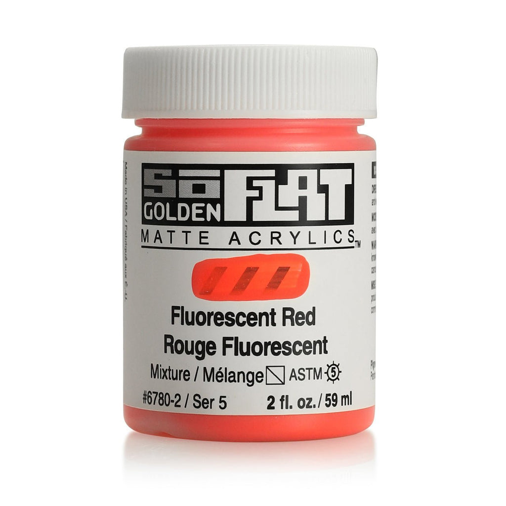 GOLDEN SoFlat Matte Acrylics, Fluorescent Red, 2 fl. oz. Jar, Professional Acrylic Paint, Semi-Transparent