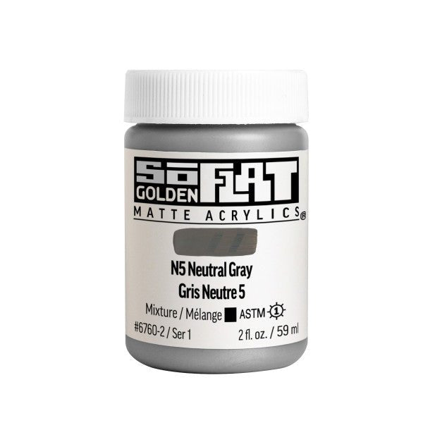 Golden SoFlat Matte Acrylic Paint - N5 Neutral Gray 2 oz jar - merriartist.com