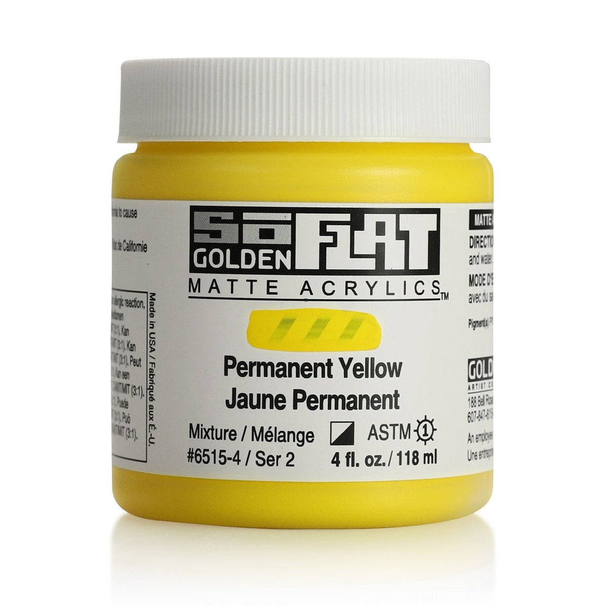 Golden SoFlat Matte Acrylic Paint - Permanent Yellow 4 oz jar - merriartist.com