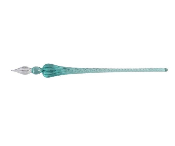 #H214/33 Herbin Round Glass Pen Spiral Body - Turquoise - merriartist.com