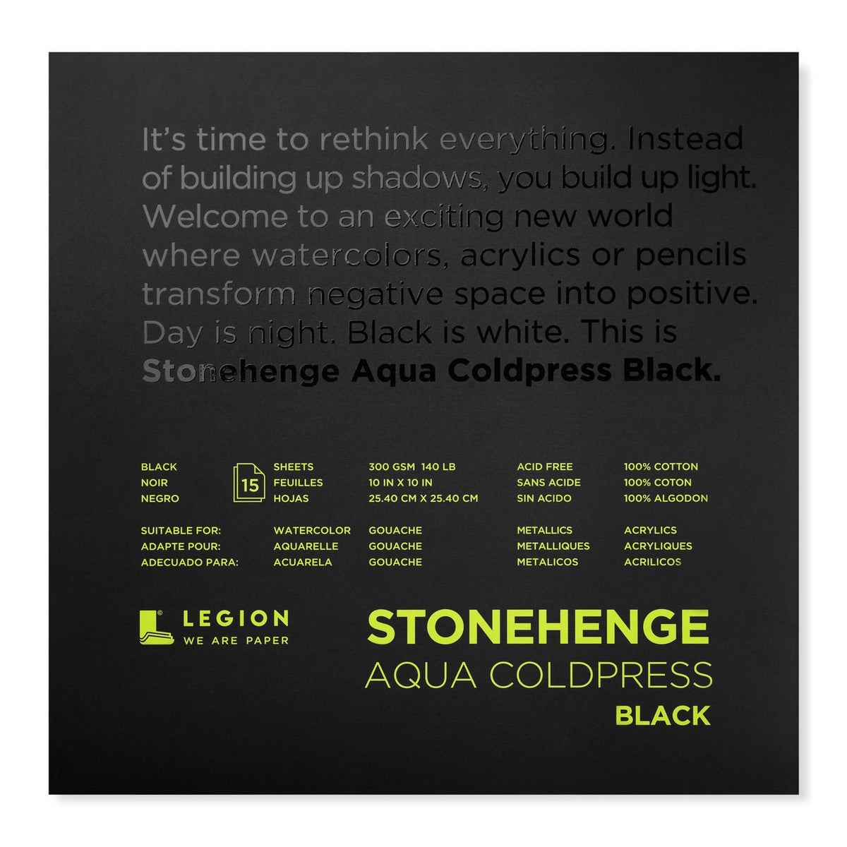 Legion Paper Stonehenge Aqua Black Watercolor Pad, 15 Sheets, 10x10 inch - merriartist.com