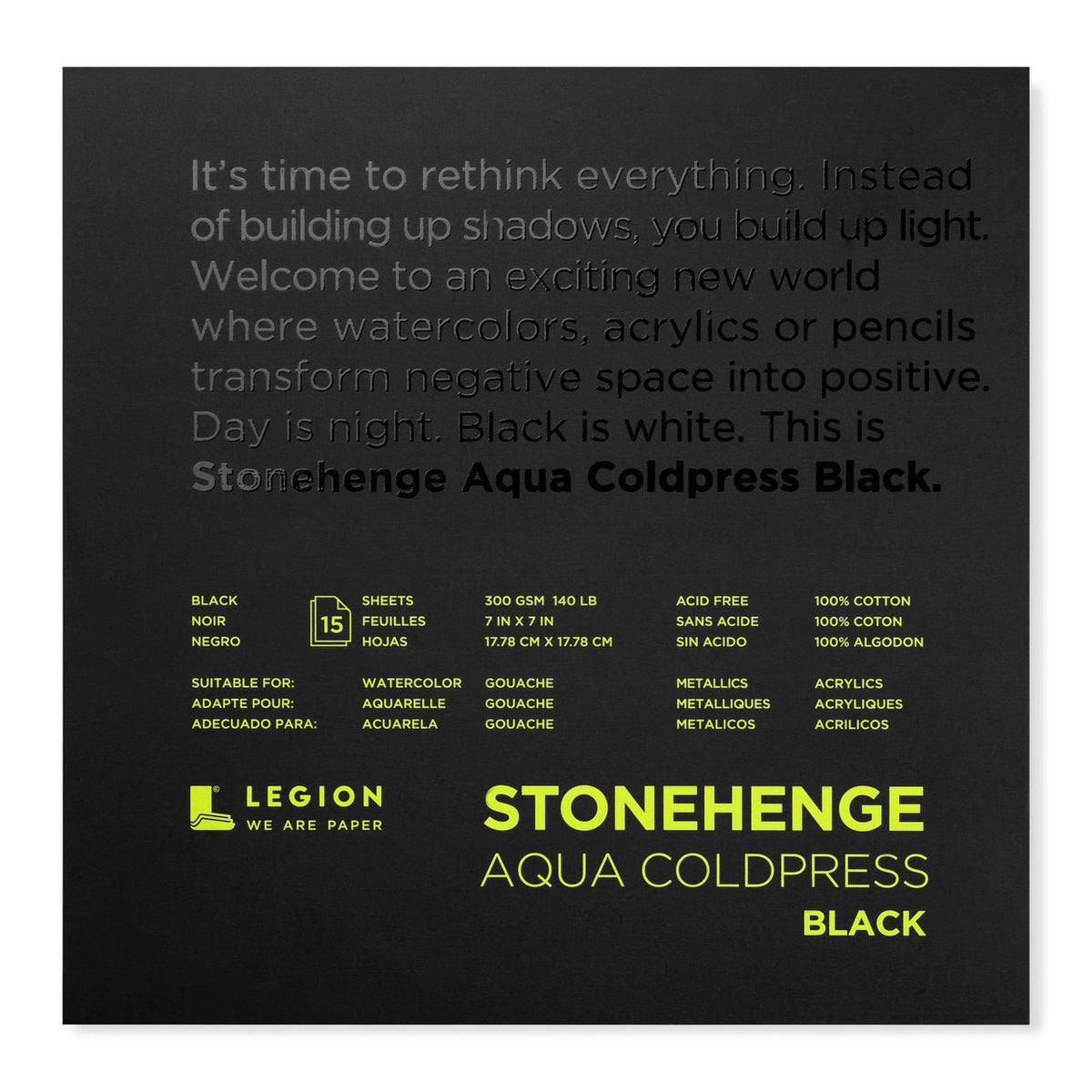 Legion Paper Stonehenge Aqua Black Watercolor Pad, 15 Sheets, 7x7 inch - merriartist.com
