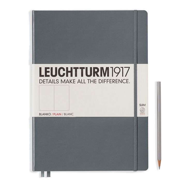 Leuchtturm1917 Hardcover Notebook - Anthracite - Master Slim 8.75 x 12.5 inch (A4+) - 123 pages - plain - merriartist.com