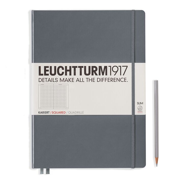 Leuchtturm1917 Hardcover Notebook - Anthracite - Master Slim 8.75 x 12.5 inch (A4+) - 123 pages - squared - merriartist.com