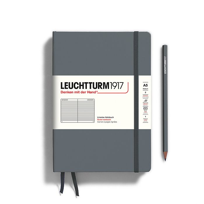 Leuchtturm1917 Hardcover Notebook - Anthracite - Medium 5.75 x 8.25 inch (A5) - 251 pages - ruled - merriartist.com