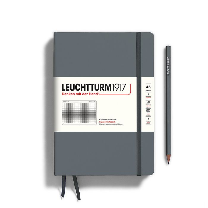 Leuchtturm1917 Hardcover Notebook - Anthracite - Medium 5.75 x 8.25 inch (A5) - 251 pages - squared - merriartist.com