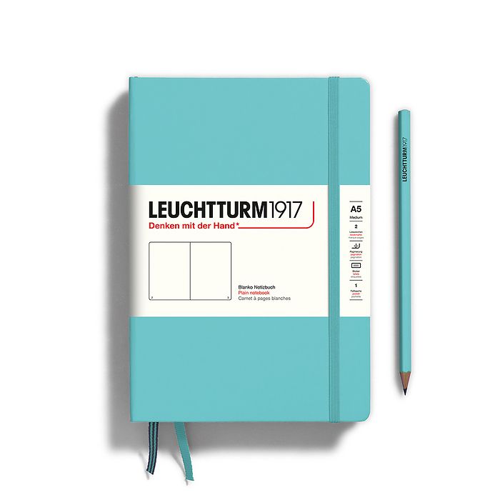 Leuchtturm1917 Hardcover Notebook - Aquamarine - Medium 5.75 x 8.25 inch (A5) - 251 pages - plain - merriartist.com